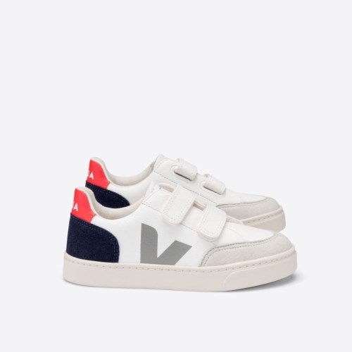 Veja V-12 Velcro Chromefree Kids Trainers White/Navy UK 86578